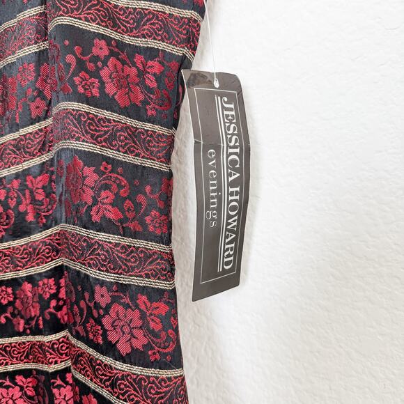 NWT Jessica Howard Evening Dress Black Red Floral Midi‎ Size 4 Goth Romantic 90s - Picture 4 of 8